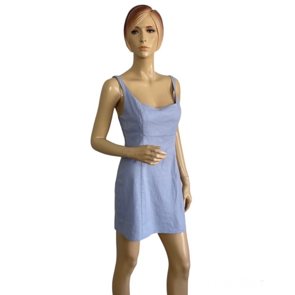 Urban Outfitters Women's Winona Linen Bay Blue Mini Dress Medium - Picture 4 of 10